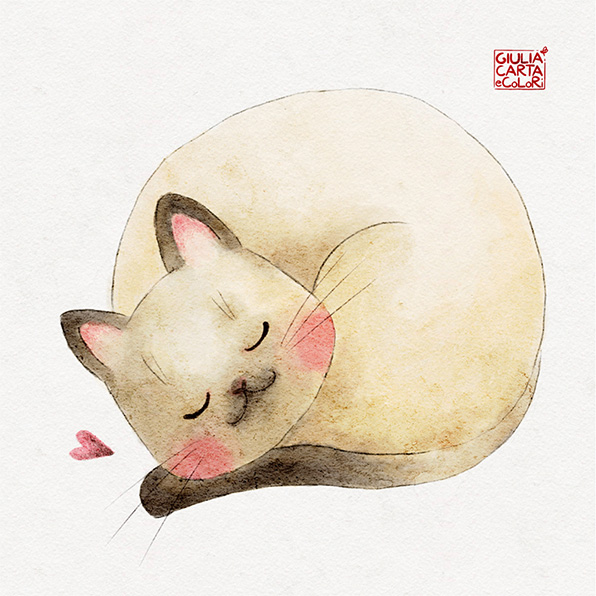 Illustrazione cute di un gatto siamese che dorme