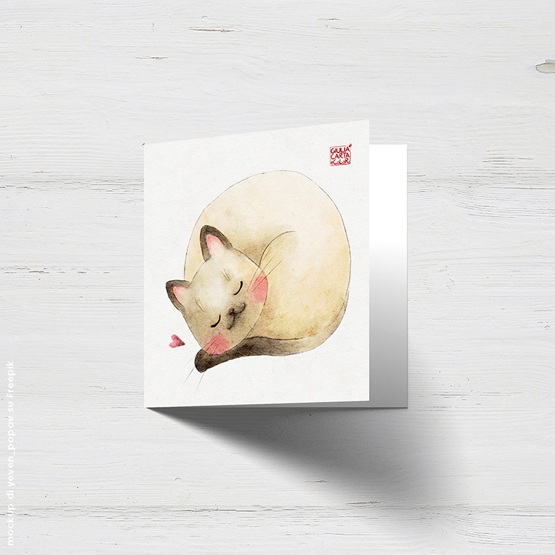 Biglietto-auguri-gatto-siamese-che-dorme-cute-greating-card-Giulia-Carta-e-Colori