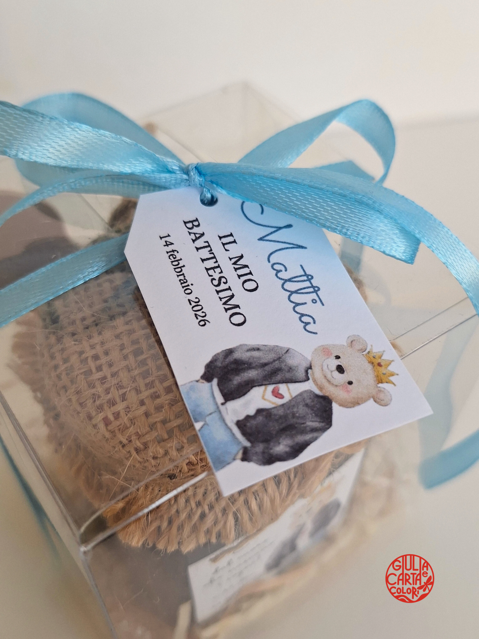 Dettaglio bomboniera personalizzata battesimo